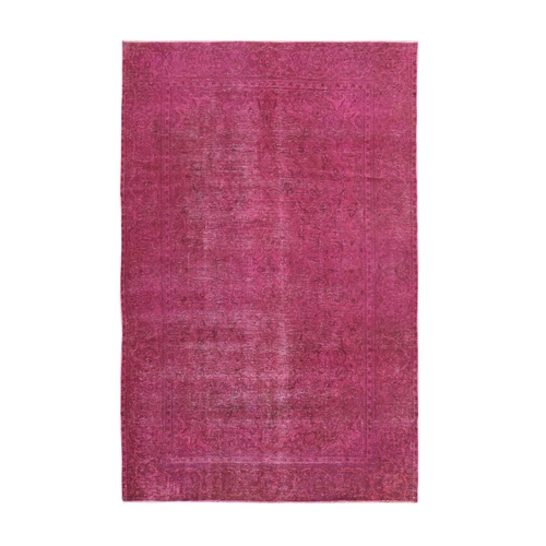 Rouge Pink, Overdyed Vintage Persian Tabriz, Worn Down and Distressed, Hand Knotted, 100% Wool, Oriental Rug