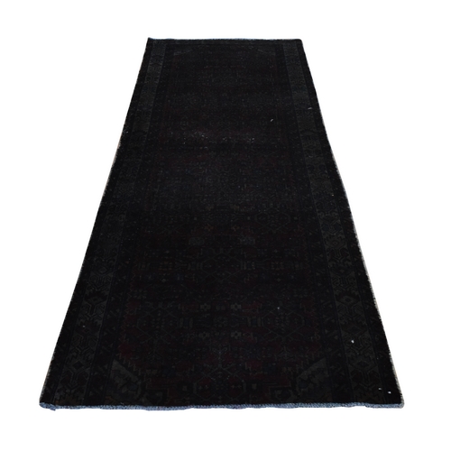 Deep Red, Semi Antique, Overdyed Persian Malayer, Worn Down and Distressed, Pure Wool, Hand Knotted, Wide Runner, Oriental Rug