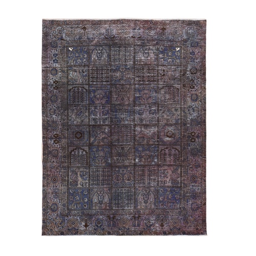 Wine Red, Vintage and Worn Down, Distressed Colors, Persian Bakhtiar with Garden Design, Hand Knotted, Bohemian, Oriental 