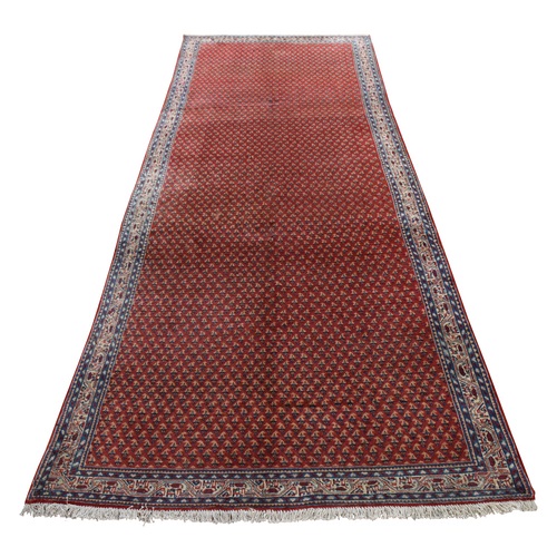 Dahlia Red, Vintage Persian Serab with All Over Repetitive Design, 100% Wool, Hand Knotted, Good Condition, Clean, Wide Runner, Oriental 