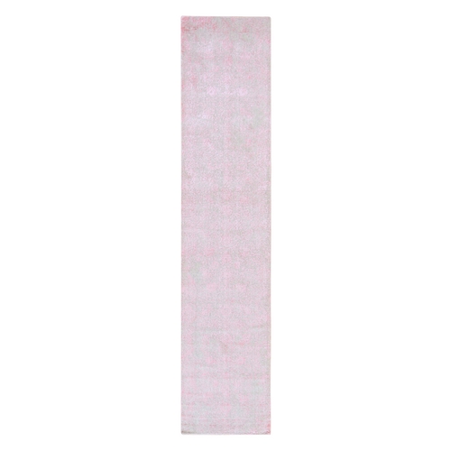 Rose Pink, Erased Persian Design, Fine Jacquard Hand Loomed, Wool and Art Silk, Runner, Oriental 