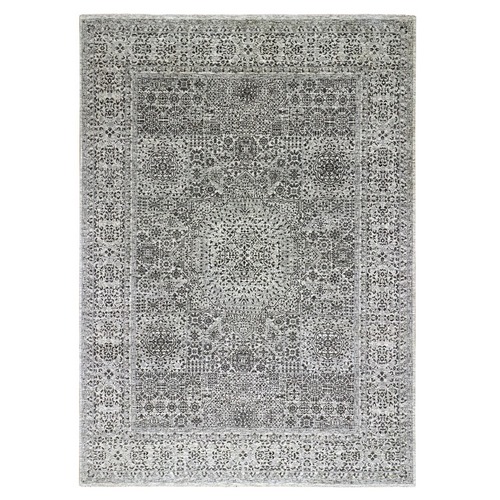 Ghost White, Mamluk Dynasty, Tone on Tone Design, Undyed 100% Wool, Hand Knotted, Oriental Rug