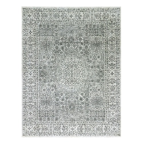 Ghost White, Hand Knotted, Mamluk Dynasty, Tone on Tone Design, Undyed 100% Wool, Oriental Rug