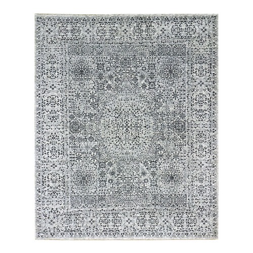 Ghost White, Undyed Natural Wool, Hand Knotted, Mamluk Dynasty, Tone on Tone Design, Oriental Rug