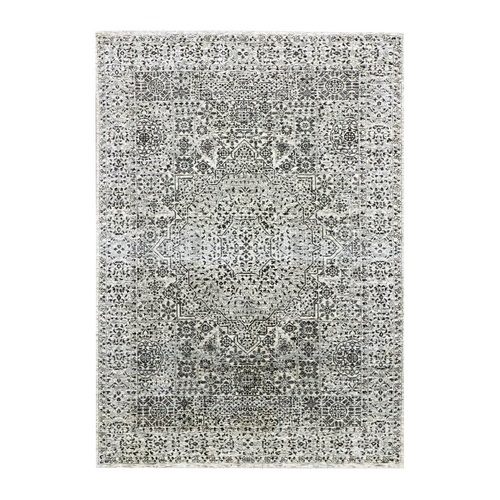 Ghost White, Hand Knotted, Mamluk Dynasty, Tone on Tone Design, Undyed 100% Wool, Oriental Rug