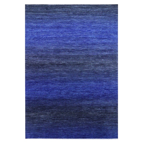 Denim Blue, Pure Wool Modern Chiaroscuro Collection, Thick and Plush, Hand Knotted Oriental 