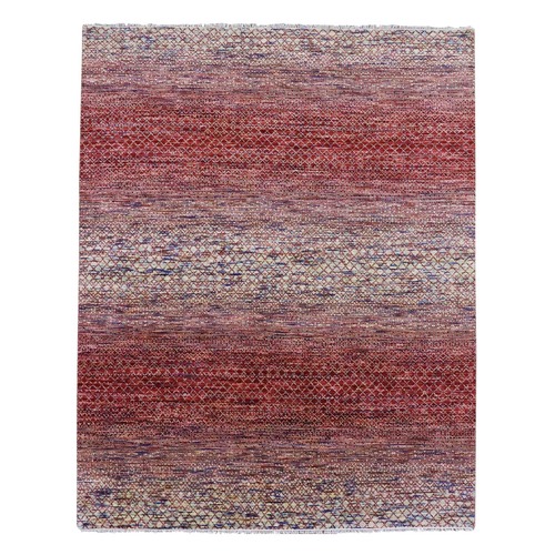 Brownish Red, Thick and Plush, Modern Chiaroscuro Collection, Hand Knotted Pure Wool Oriental 