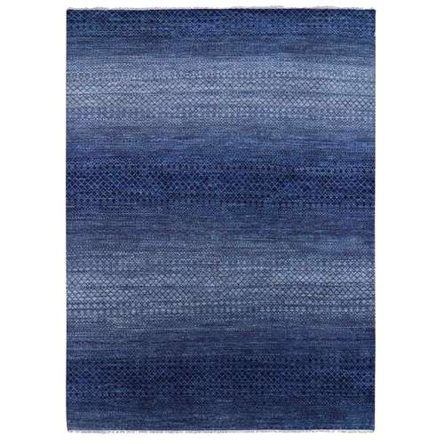 Navy Blue, Thick and Plush, Modern Chiaroscuro Collection, Hand Knotted Pure Wool Oriental 