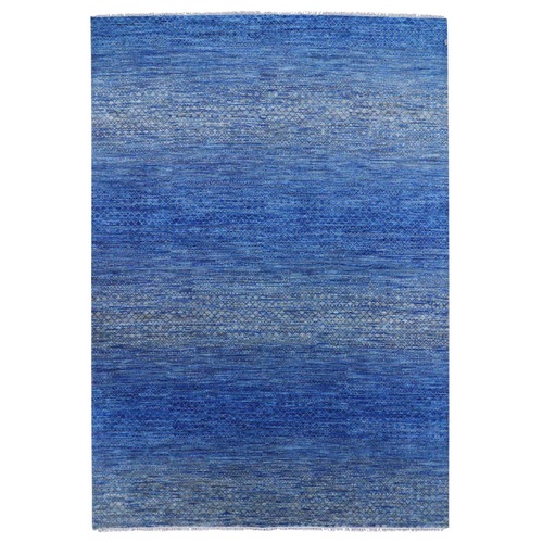 Denim Blue, Hand Knotted, Pure Wool, Modern Chiaroscuro Collection, Thick and Plush Oriental 