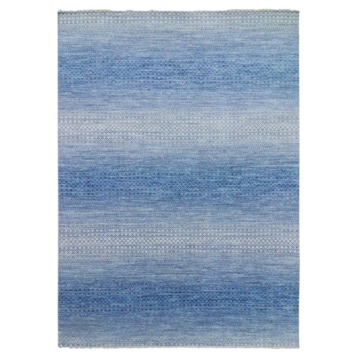 Blue, Hand Knotted Modern Chiaroscuro Collection, Pure Wool Thick and Plush, Oriental 