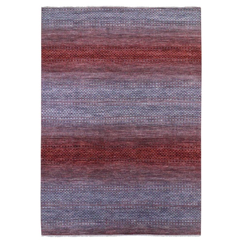 Brownish Red, Hand Knotted Modern Chiaroscuro Collection, Pure Wool Thick and Plush, Oriental 