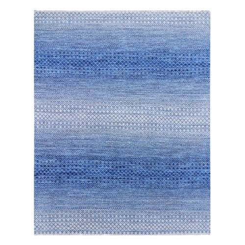 Blue, Modern Chiaroscuro Collection Hand Knotted Thick and Plush, Pure Wool Oriental 