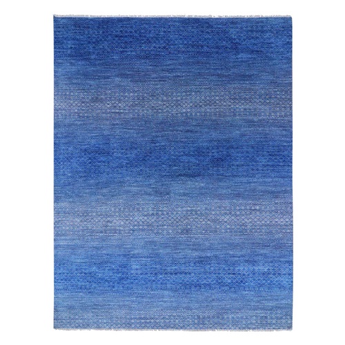 Blue, Modern Chiaroscuro Collection, Pure Wool Thick and Plush, Hand Knotted Oriental 