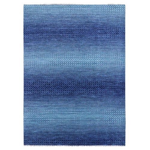 Denim Blue, Modern Hand Knotted, Chiaroscuro Collection, Thick and Plush, Pure Wool Oriental 