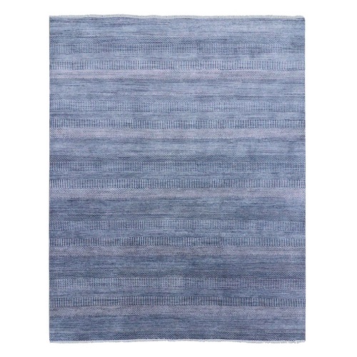 Blue, Hand Knotted, Thick and Plush, Modern Grass Design Gabbeh, Wool and Silk, Oriental 