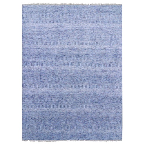 Blue Hand Knotted, Modern Grass Design Gabbeh, Densely Woven Wool and Silk Oriental 