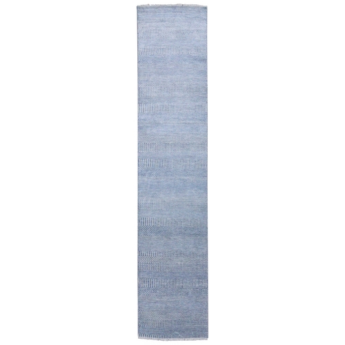 Gray, Modern Grass Design Gabbeh, Densely Woven Wool and Silk Hand Knotted, Runner Oriental 