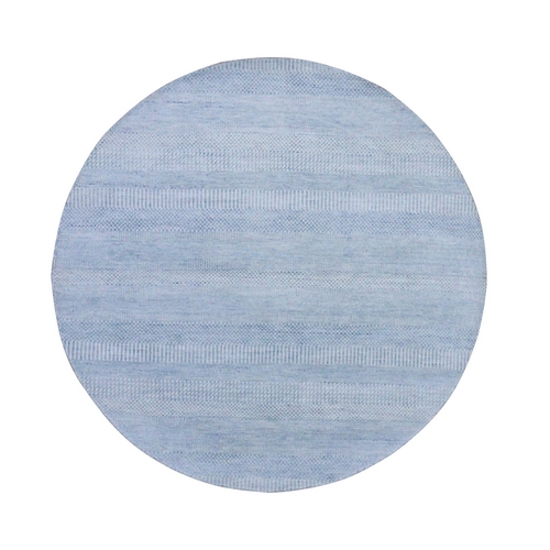 Light Blue, Densely Woven Wool and Silk Hand Knotted, Modern Grass Design Gabbeh, Round Oriental 
