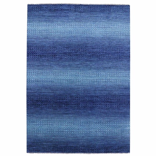 Denim Blue, Modern Chiaroscuro Collection, Thick and Plush Pure Wool Hand Knotted, Oriental 
