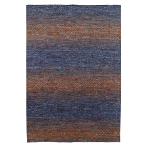 Orange, Thick and Plush Pure Wool Hand Knotted, Modern Chiaroscuro Collection, Oriental 