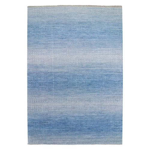 Light Blue, Pure Wool Hand Knotted, Modern Chiaroscuro Collection Thick and Plush, Oriental 