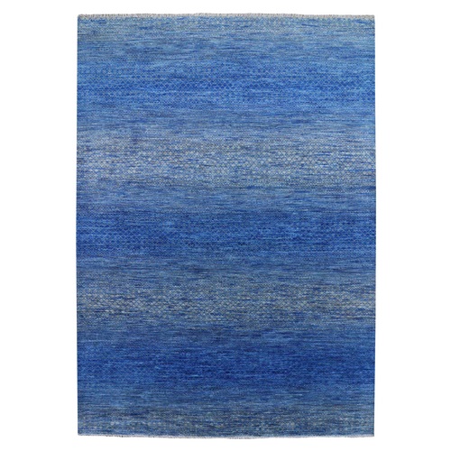 Denim Blue, Thick and Plush Pure Wool Hand Knotted, Modern Chiaroscuro Collection, Oriental 