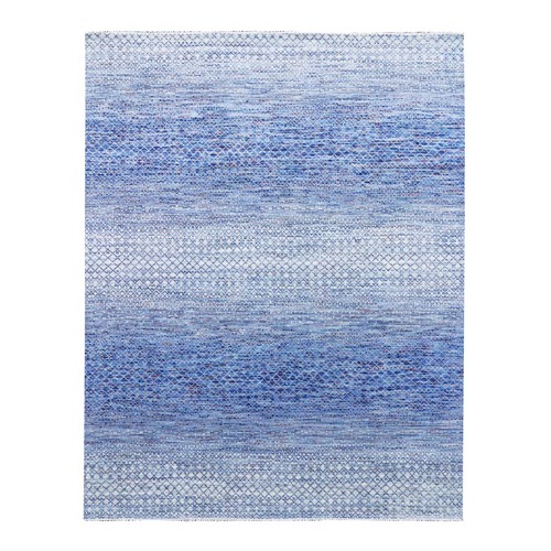 Blue, Pure Wool Hand Knotted, Modern Chiaroscuro Collection Thick and Plush, Oriental 