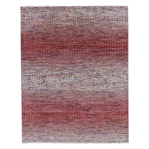 Brownish Red, Modern Chiaroscuro Collection, Thick and Plush Pure Wool Hand Knotted, Oriental 