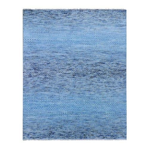 Light Blue, Pure Wool Hand Knotted, Modern Chiaroscuro Collection Thick and Plush, Oriental 