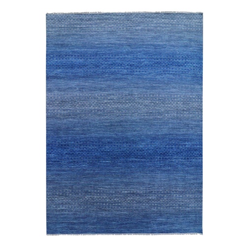 Blue, Pure Wool Hand Knotted, Modern Chiaroscuro Collection Thick and Plush, Oriental 