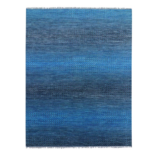 Blue, Pure Wool Densely Woven Chiaroscuro Collection, Hand Knotted, Oriental 