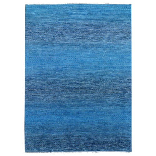 Blue, Thick and Plush Pure Wool Hand Knotted, Modern Chiaroscuro Collection, Oriental 