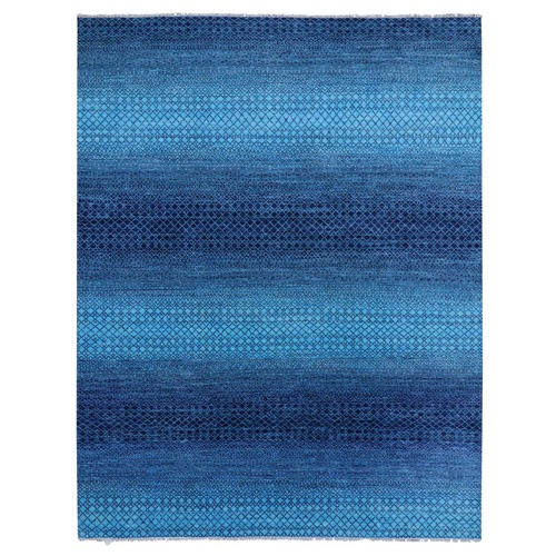 Blue, Hand Knotted Modern Chiaroscuro Collection, Thick and Plush Pure Wool, Oriental 