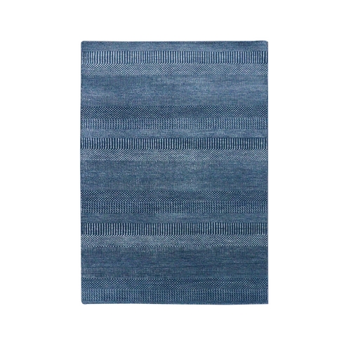 Teal Blue, Densely Woven Wool and Silk Hand Knotted, Modern Grass Design Gabbeh Oriental 