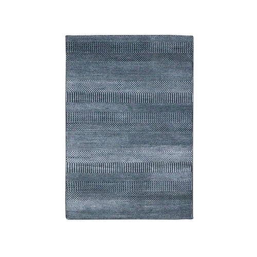 Charcoal Gray, Wool and Silk Hand Knotted, Modern Grass Design Gabbeh Densely Woven, Oriental 