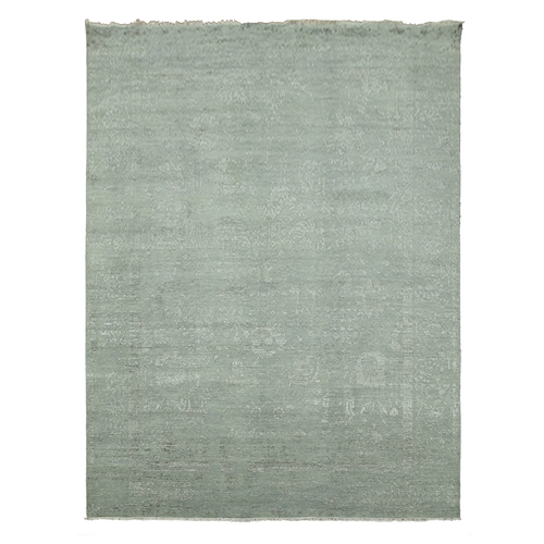 Smoke Gray, Broken Persian Erased Vase Design Tone On Tone, Wool and Silk Hand Knotted, Oriental Rug