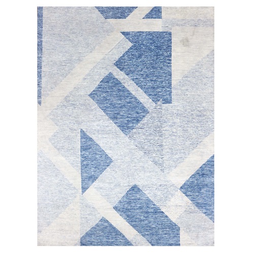 Steel Blue, Soft Pile Organic Wool, Hand Knotted Geometric Art Deco Collection, Oriental 