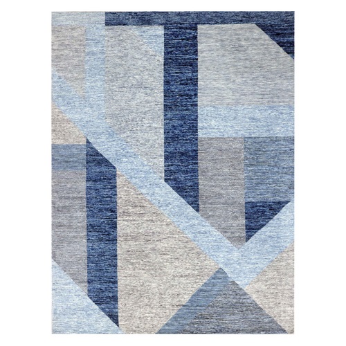 Beau Blue, Geometric Art Deco Collection Soft to the Touch, Soft Wool Hand Knotted, Oriental Rug