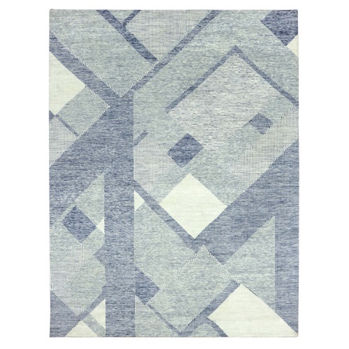 Battleship Gray, Soft Wool Hand Knotted, Geometric Art Deco Collection Soft to the Touch, Oriental 