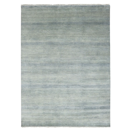 Cloud Gray, Soft Pile Wool and Silk, Hand Knotted Grass Design, Densely Woven Tone on Tone, Oriental Rug