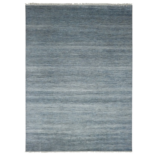 Queen Blue, Soft to the Touch Wool and Silk, Hand Knotted Grass Design, Dense Weave Tone on Tone, Oriental Rug