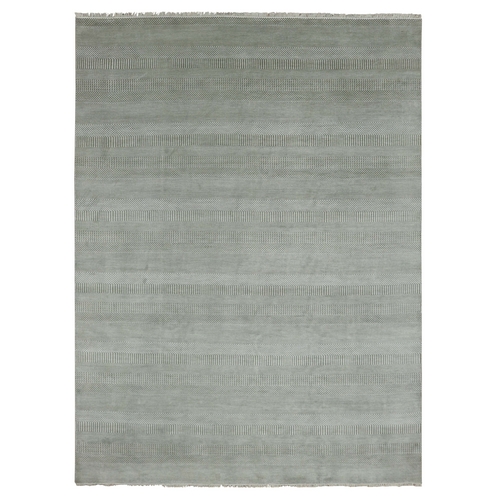 Battleship Gray, Densely Woven Tone on Tone, Soft Pile Wool and Silk, Hand Knotted Grass Design, Oriental Rug