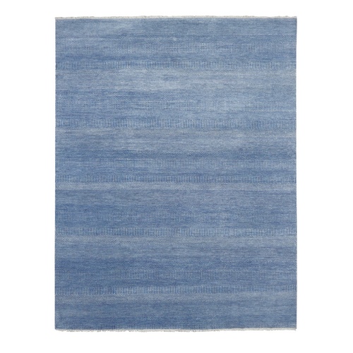 Yale Blue, Grass Design Densely Woven, Tone on Tone Soft Pile, Wool and Silk Hand Knotted, Oriental 