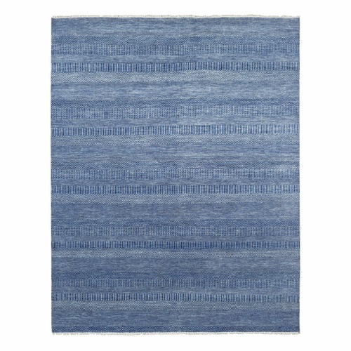 Azure Blue, Soft to the Touch Wool and Silk, Hand Knotted Grass Design, Dense Weave Tone on Tone, Oriental 