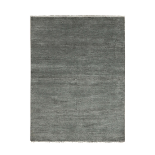 Gray, Hand Knotted Grass Design, Densely Woven Tone on Tone, Soft Pile Wool and Silk, Oriental 