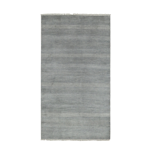 Charcoal Gray, Tone on Tone Soft to the Touch, Wool and Silk Hand Knotted, Grass Design Dense Weave, Wide Runner Oriental 