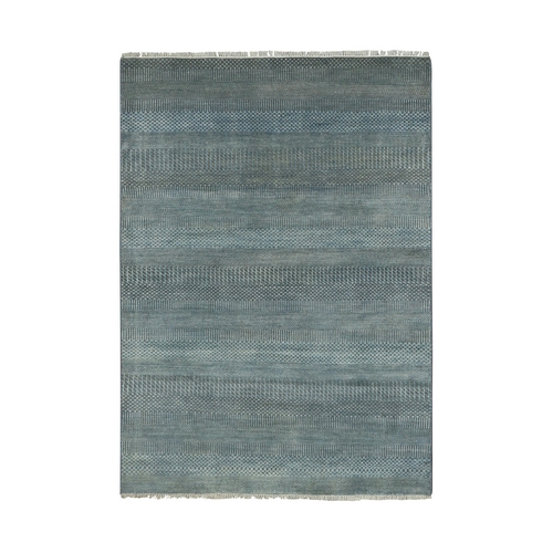 Little Boy Blue, Grass Design Densely Woven, Tone on Tone Soft Pile, Wool and Silk Hand Knotted, Oriental 