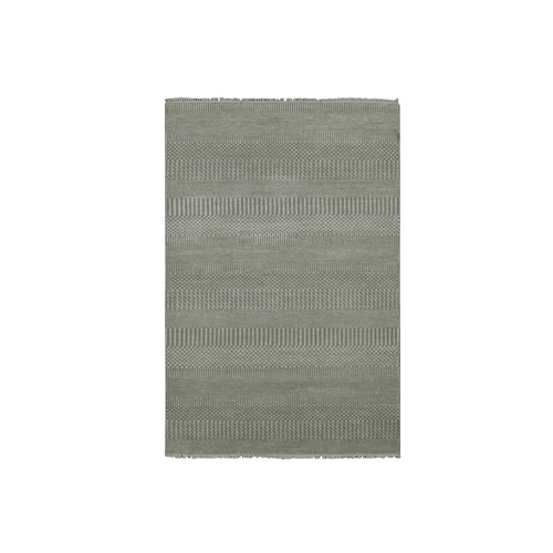 Battleship Gray, Grass Design Dense Weave, Tone on Tone Soft to the Touch, Wool and Silk Hand Knotted, Oriental 