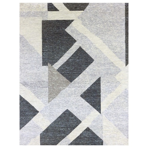 Gainsboro Gray, Geometric Art Deco Collection Soft to the Touch, Pure Wool Hand Knotted, Oversized Oriental Rug