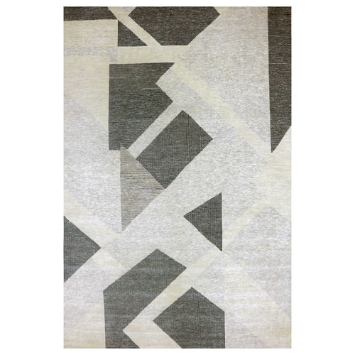 Gainsboro Gray, Geometric Art Deco Collection Soft to the Touch, Extra Soft Wool Hand Knotted, Oversized Oriental 